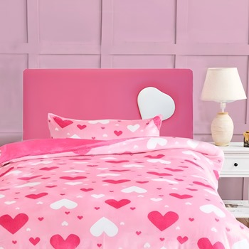 Childrens Pink With White Heart Bed Headboard
