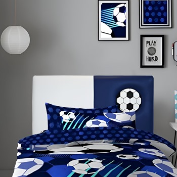 Childrens Blue And White Football Bed Headboard