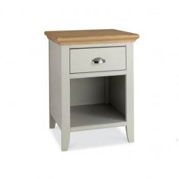 Hampstead soft grey and oak 1 drawer bedside cabinet by Bentley Designs.