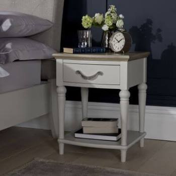 Montreux soft grey and washed oak bedside 1 drawer by Bentley Designs.