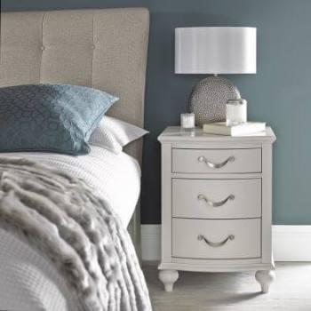 Montreux soft grey bedside 3 drawer by Bentley Designs.