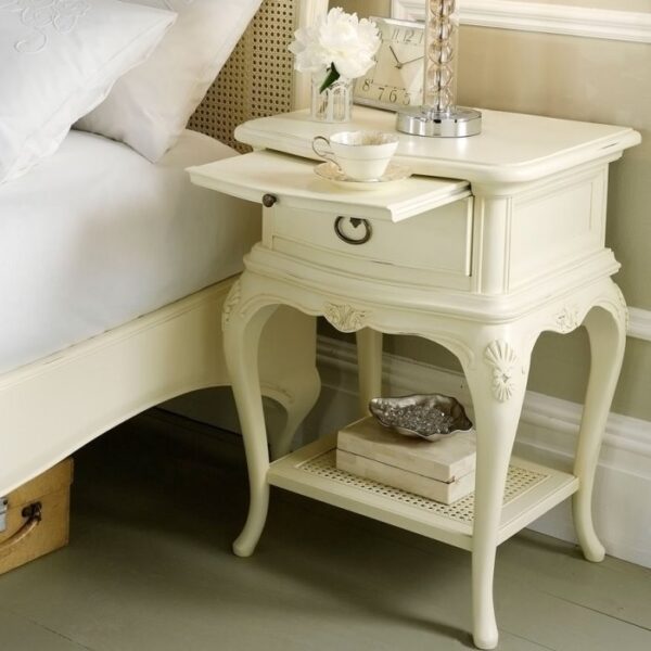 Ivory Bedside Table With 1 Drawer Plus Pull Out Shelf