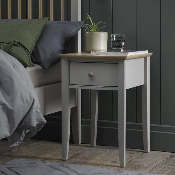 Whitby Scandi Oak & Grey 1 Drawer Bedside Bentley Designs