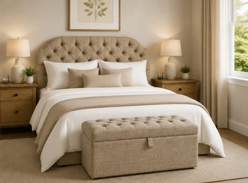 button lid ottoman on elba upholstered headboard