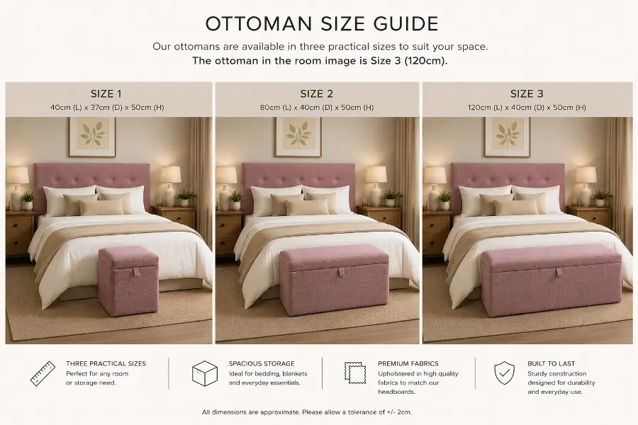 our ottoman size shown at the bottom of a divan bed